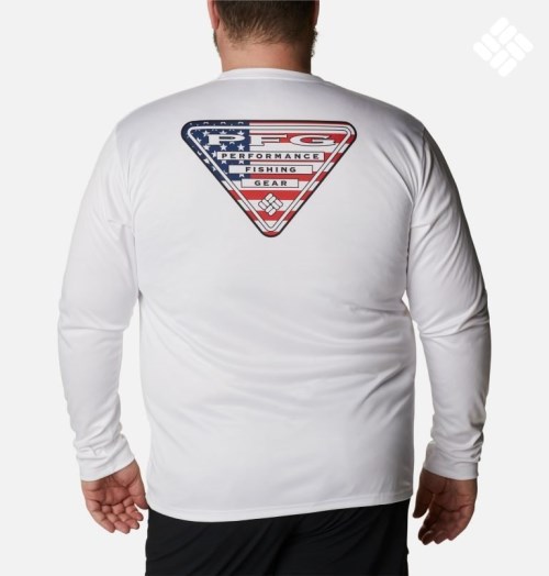 Men's Columbia PFG Terminal Tackle State Triangle Long Sleeve Sweatshirts White | Plus Size CA-D4CA5